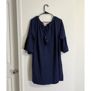 Lilly Pulitzer‎ Del Lago Dress Women's Navy  Sailor Casual Nautical Peplum Large